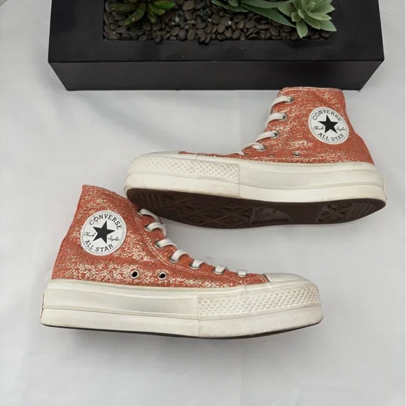 CONVERSE CHUCK TAYLOR PLATFORM METALLIC ORANGE PINK & GOLD SNEAKERS SZ  7 - Picture 8 of 13